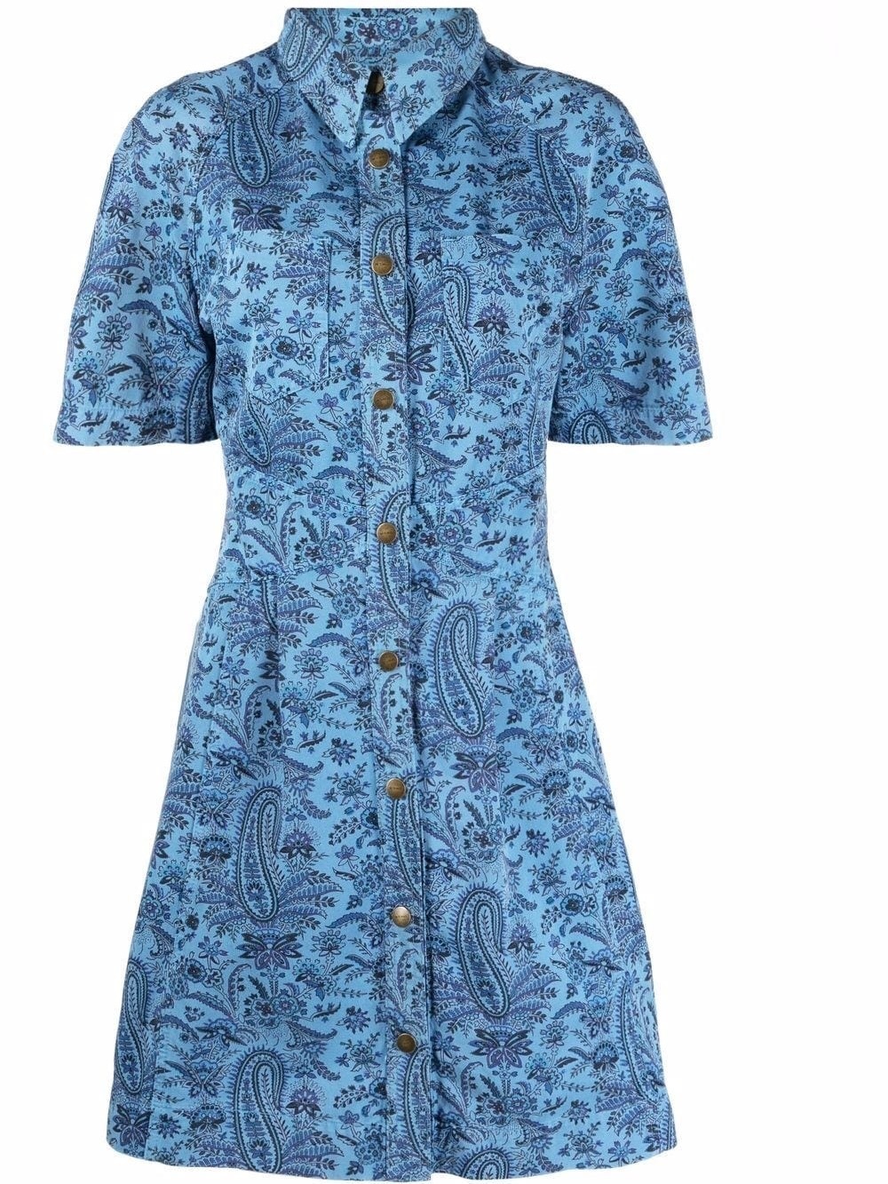Etro Light Blue Paisley Button-Down Mini Dress